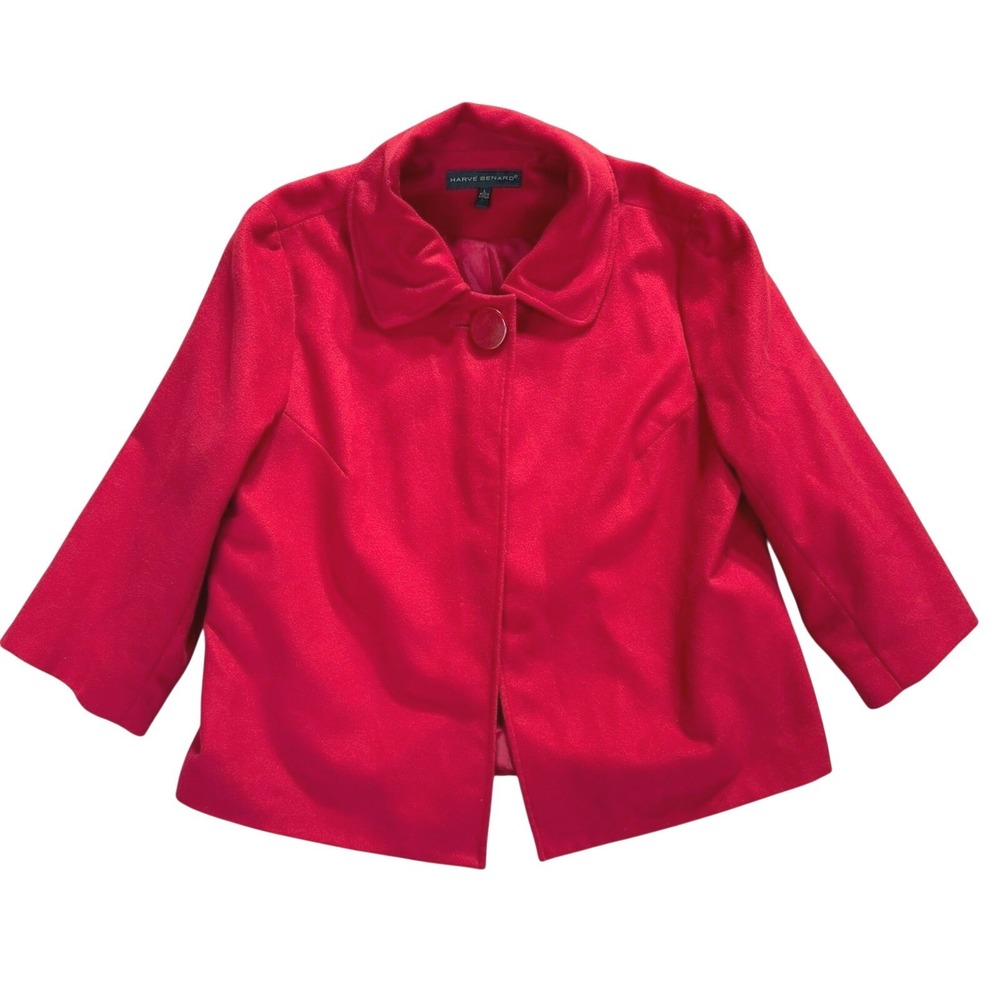 Harve Benard Jacket Size L Red Peter Pan Collar Short Coat 6VM3405 78 F8‎
